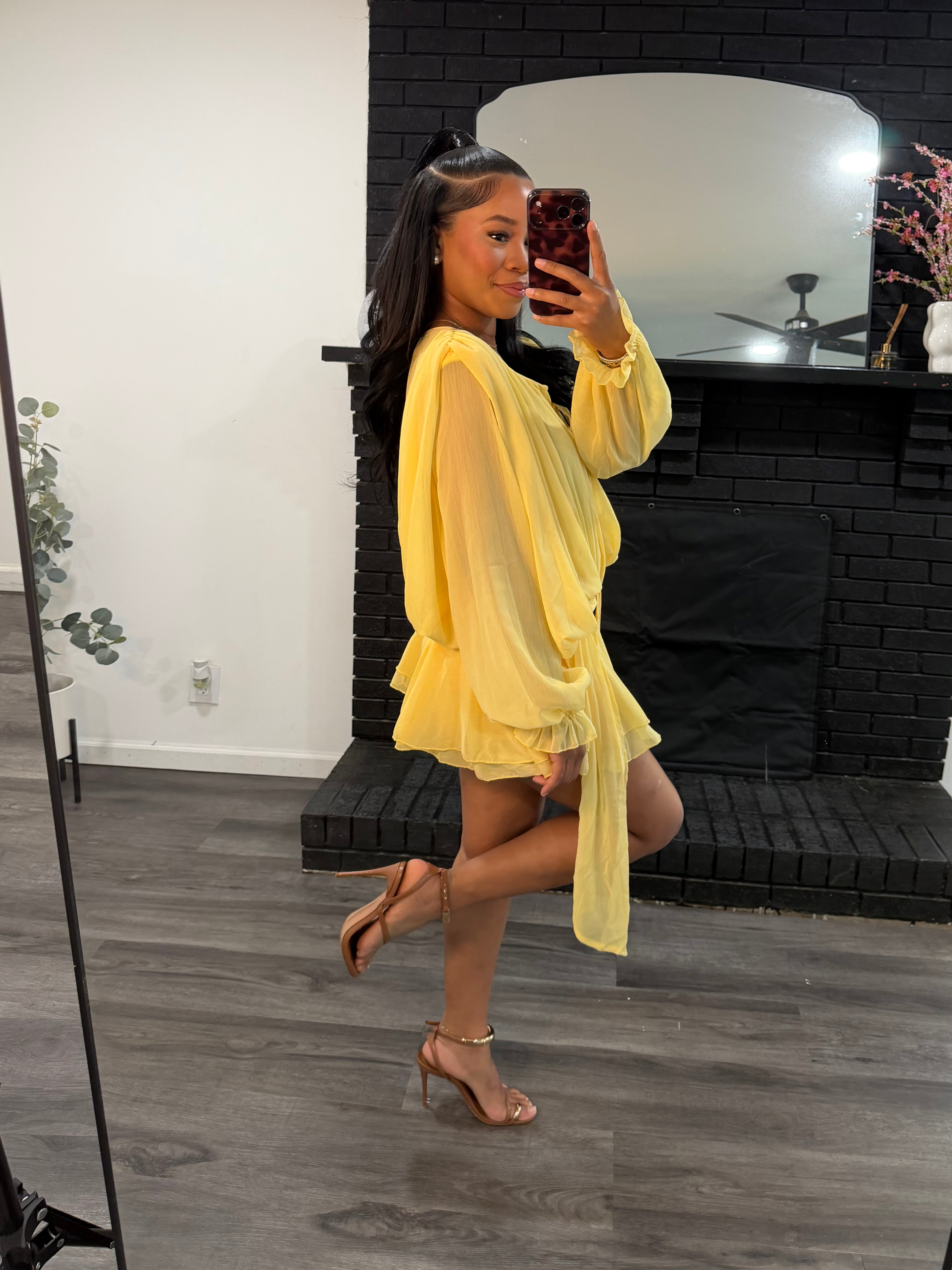 Yellow drape mini dress