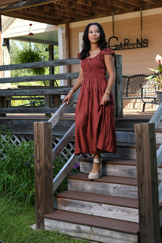 Ruffle sleeve midi dress
