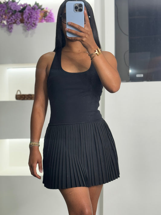 Pleated active wear dress, black