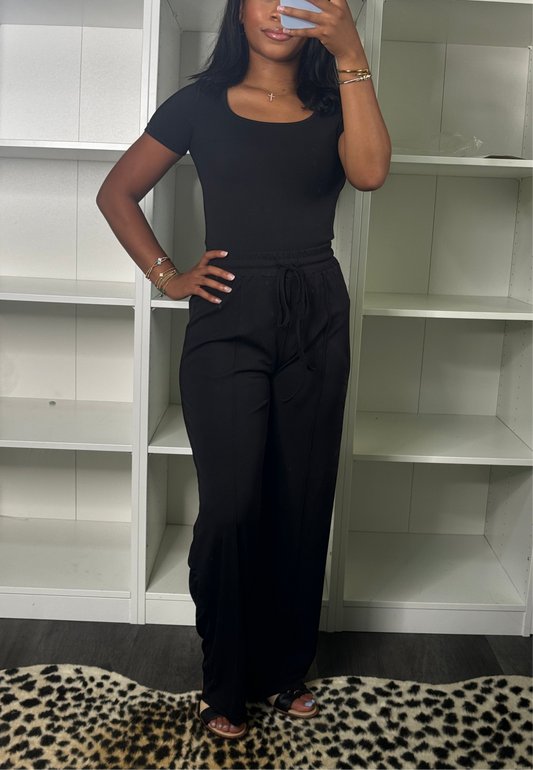 Ribbed pants set, black