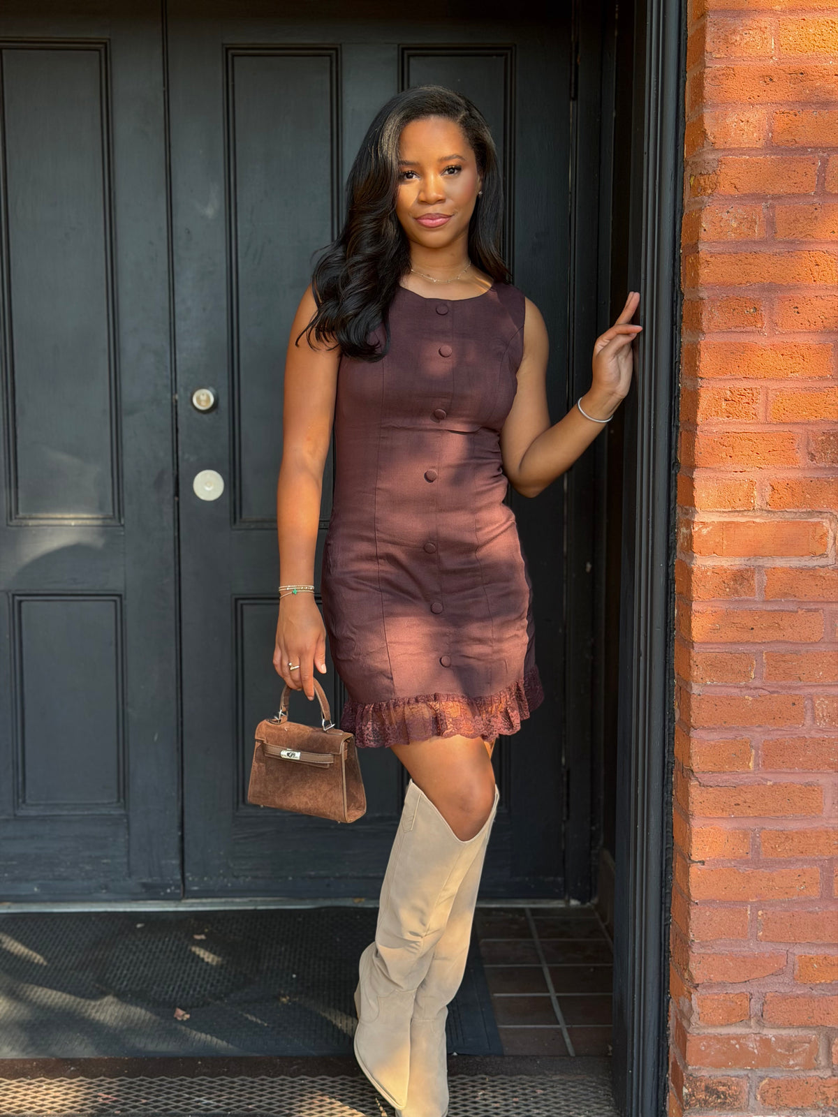 Lace trim mini dress