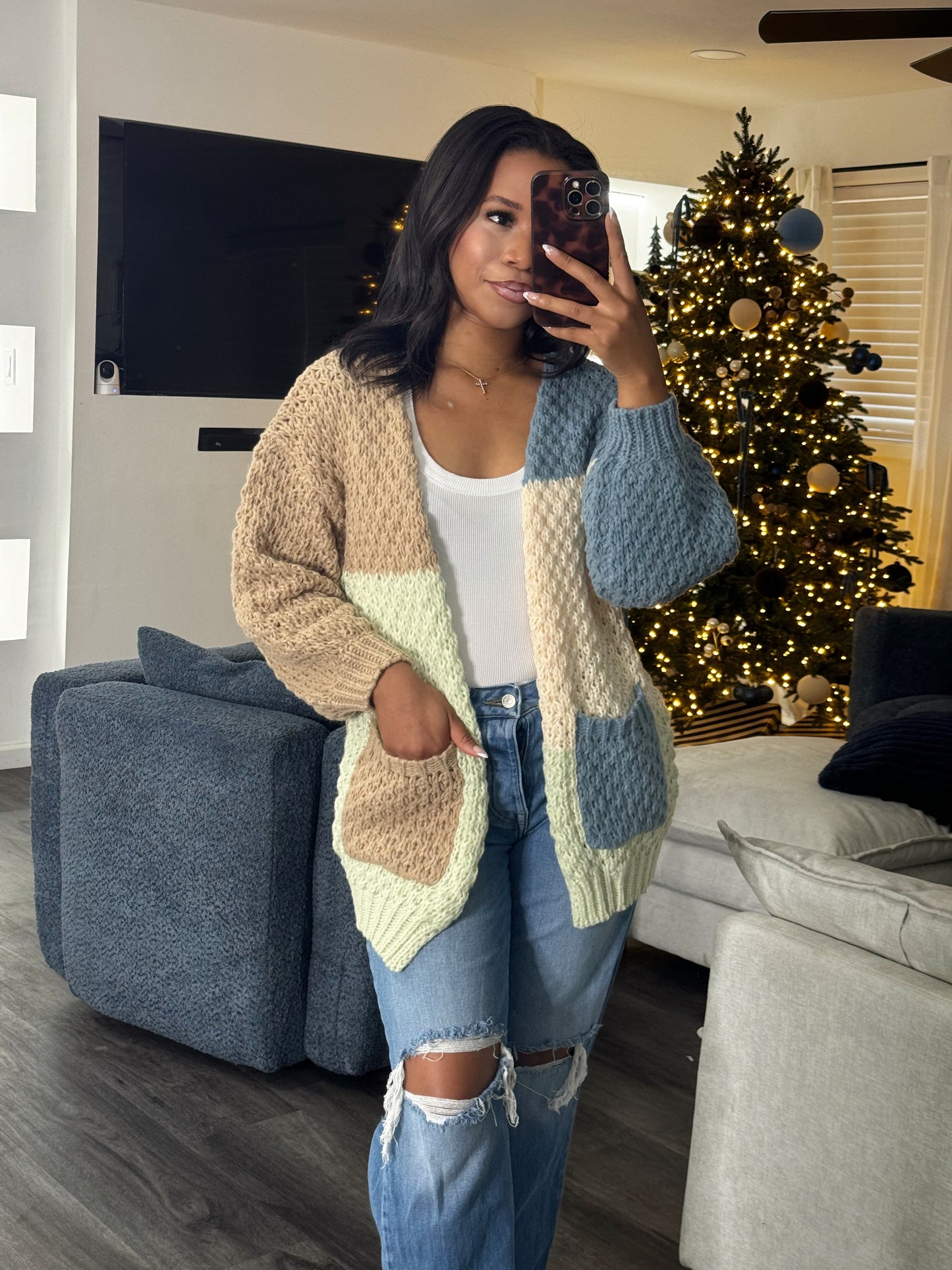 Color block cardigan, neutral
