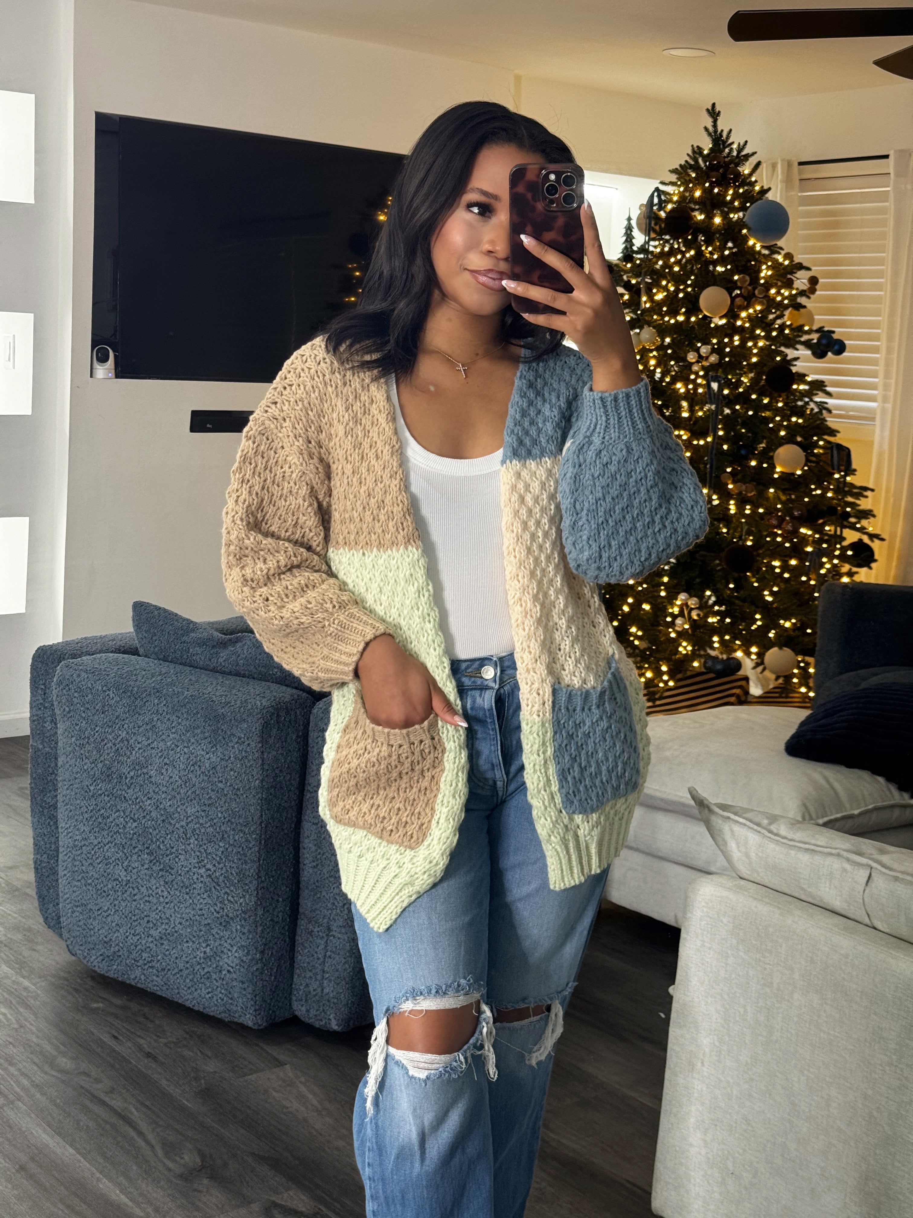 Color block cardigan, neutral