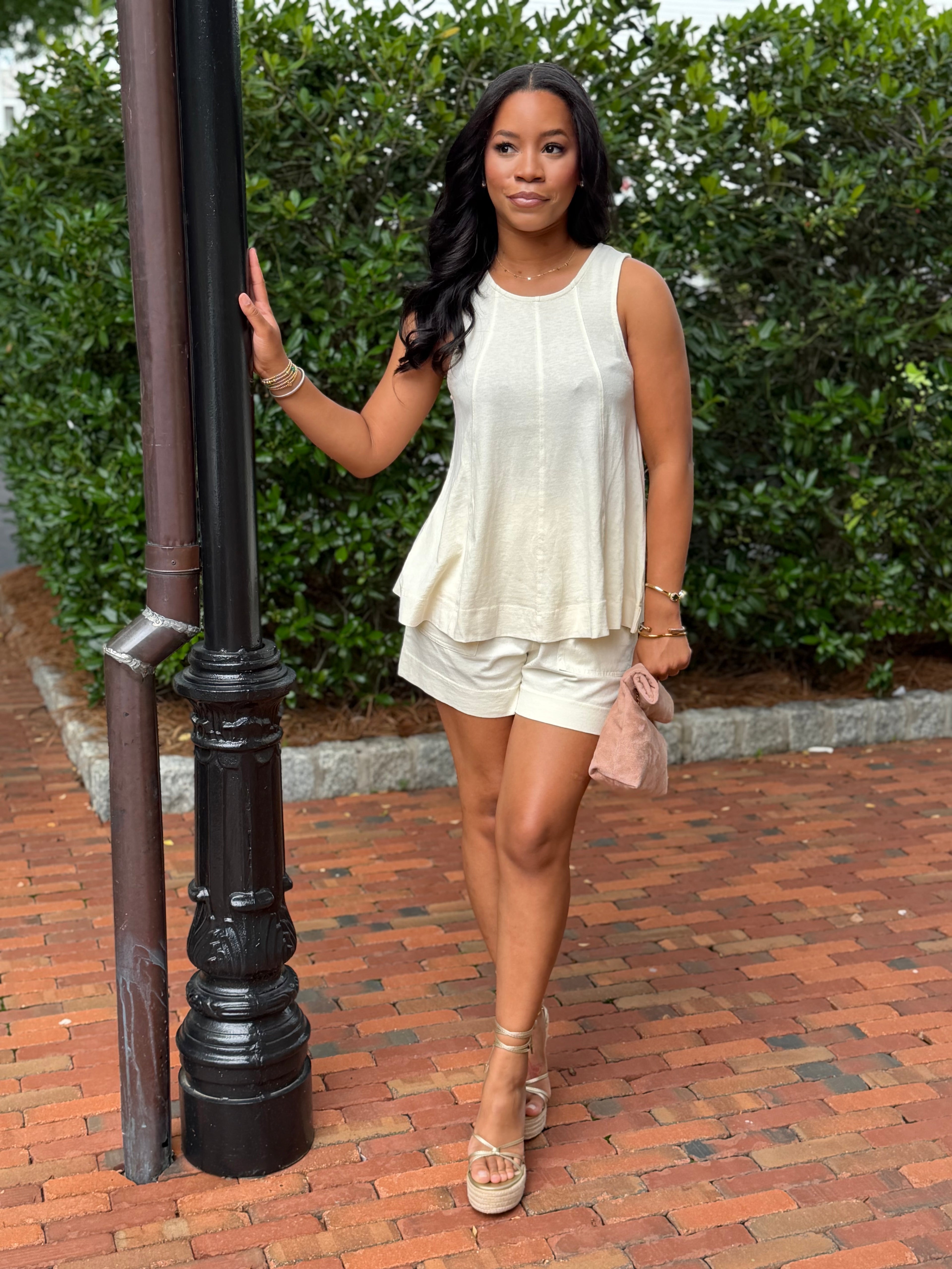 Cream matching short set