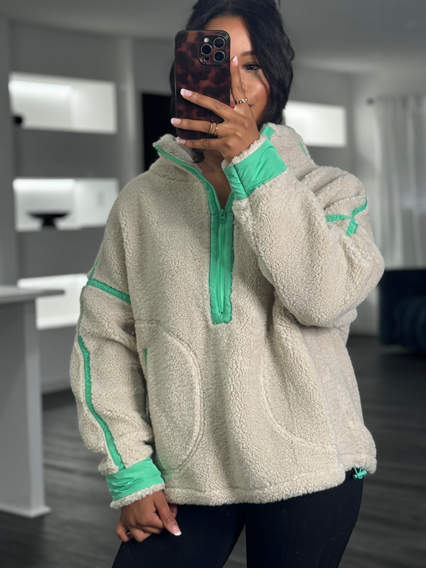Green teddy pullover