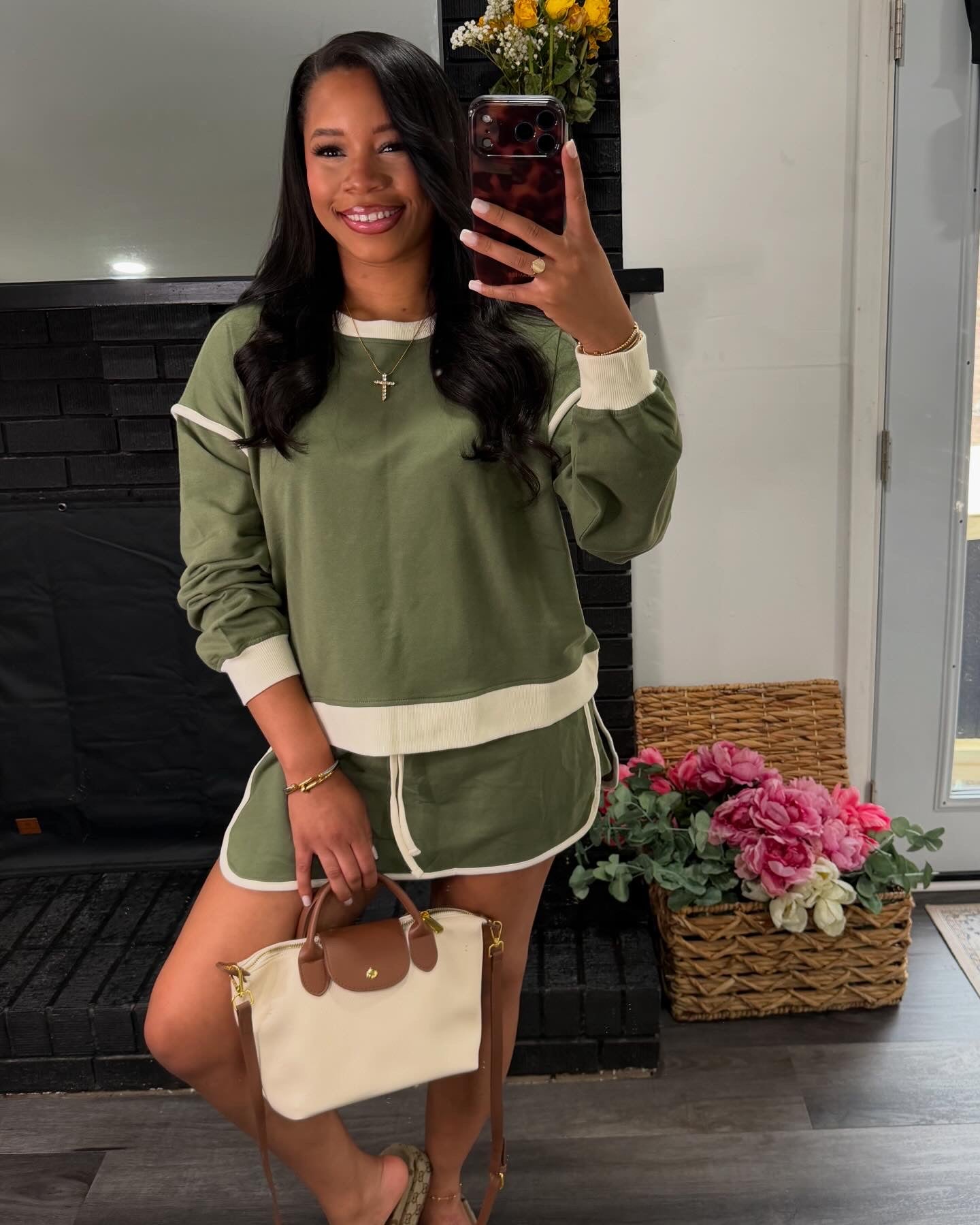 Long sleeve skirt set, olive