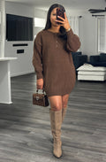 Half button sweater dress (brown)