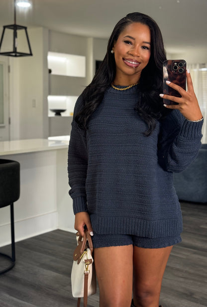 Blue knit sweater set