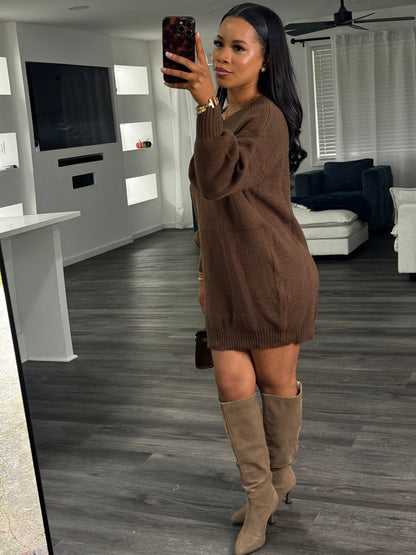 Half button sweater dress (brown)