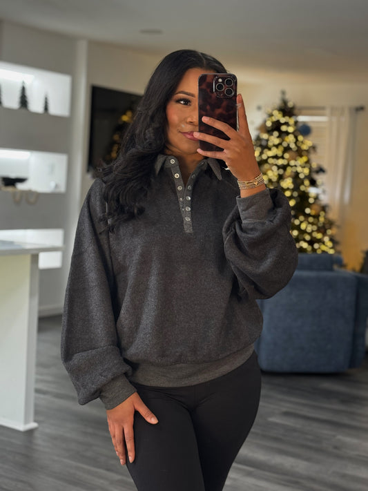 Collared half button sweatshirt