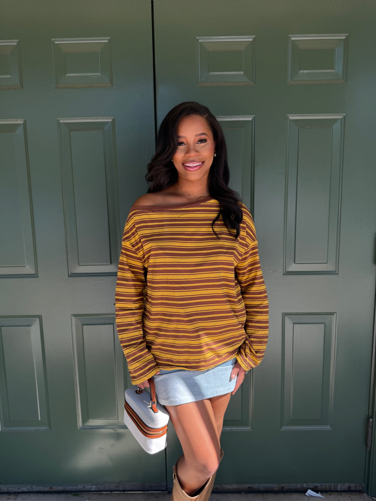 Off the shoulder long sleeve tee (yellow)