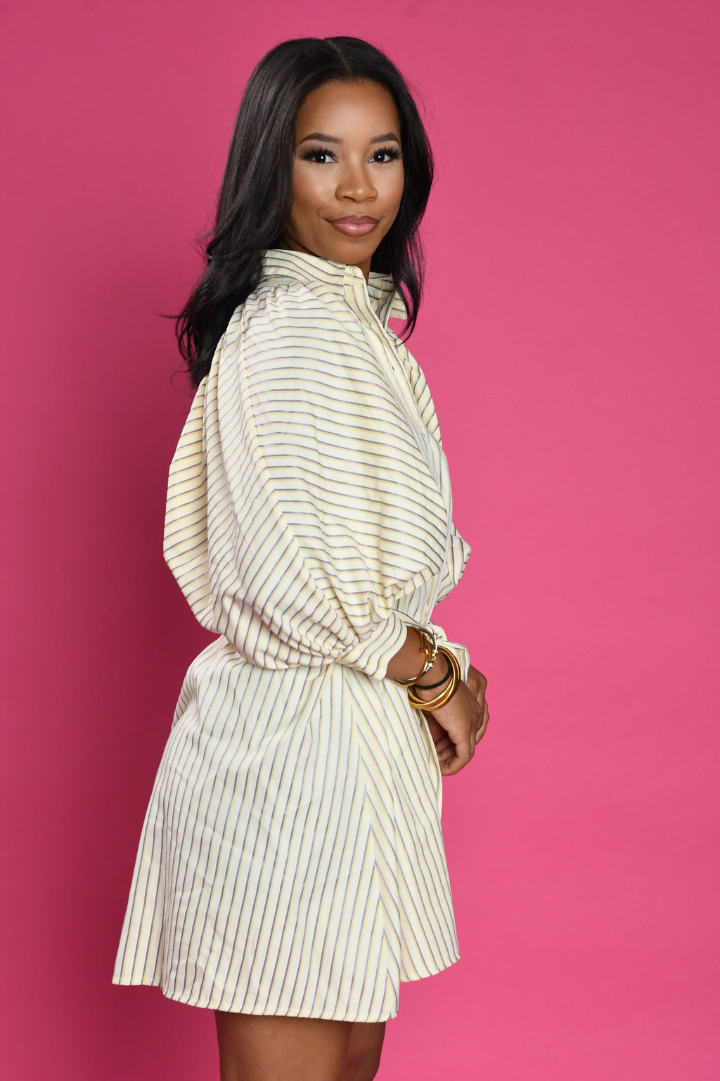 Puff sleeve striped dress