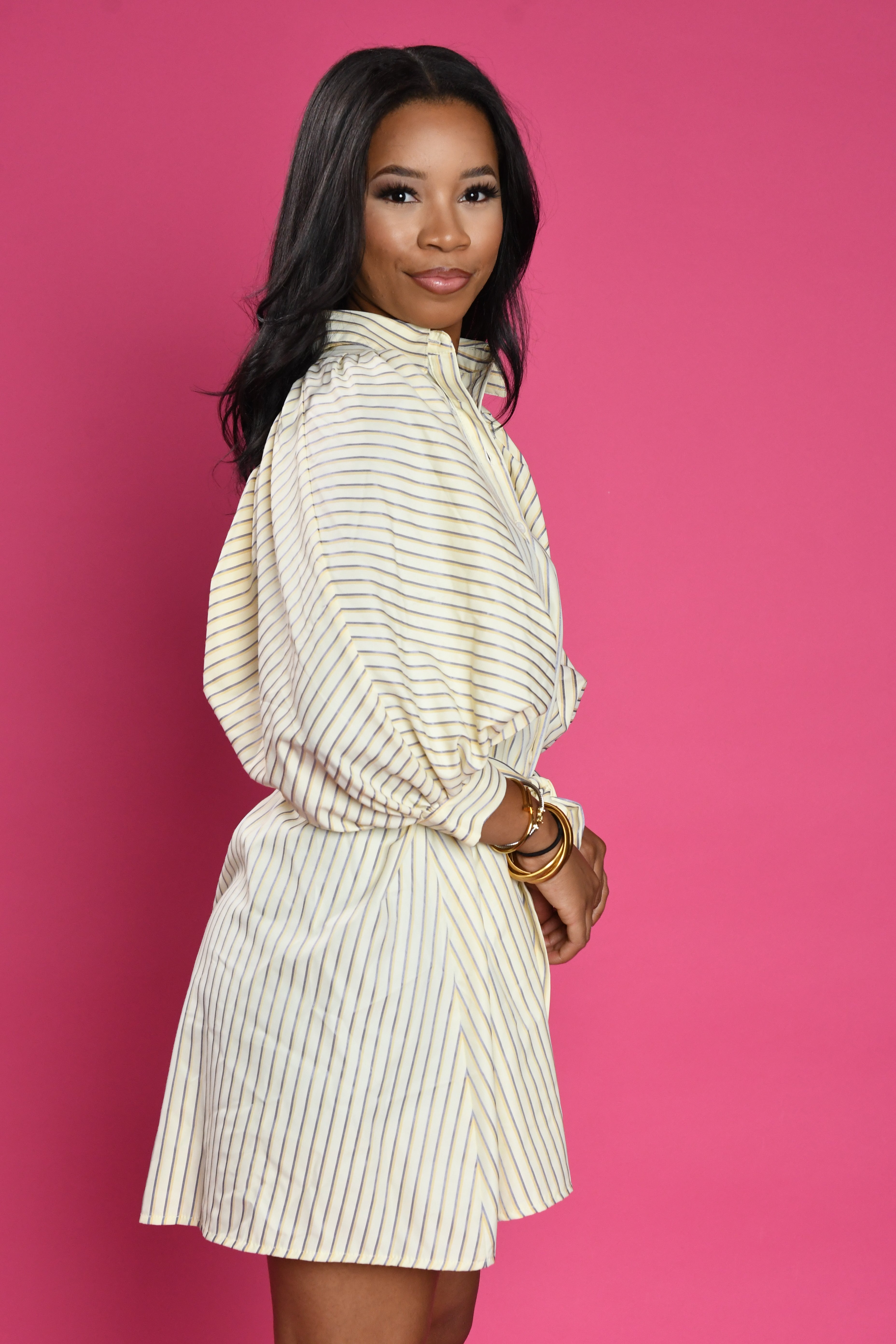 Puff sleeve striped dress