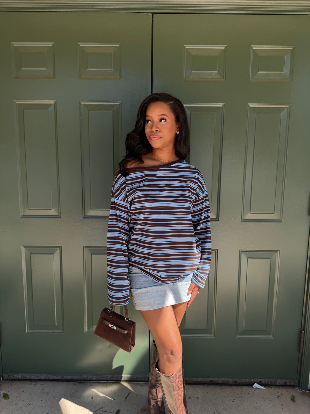 Off the shoulder long sleeve tee (blue