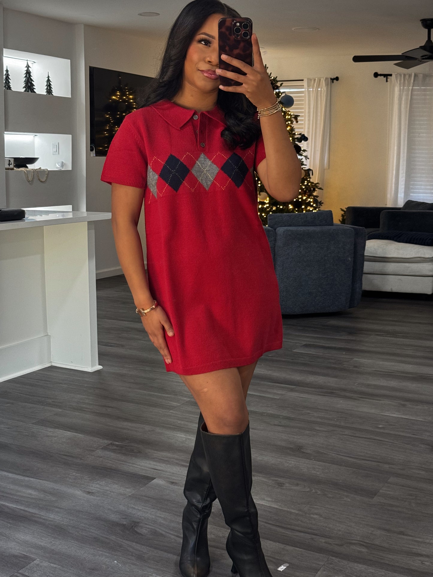 Argyle sweater mini dress