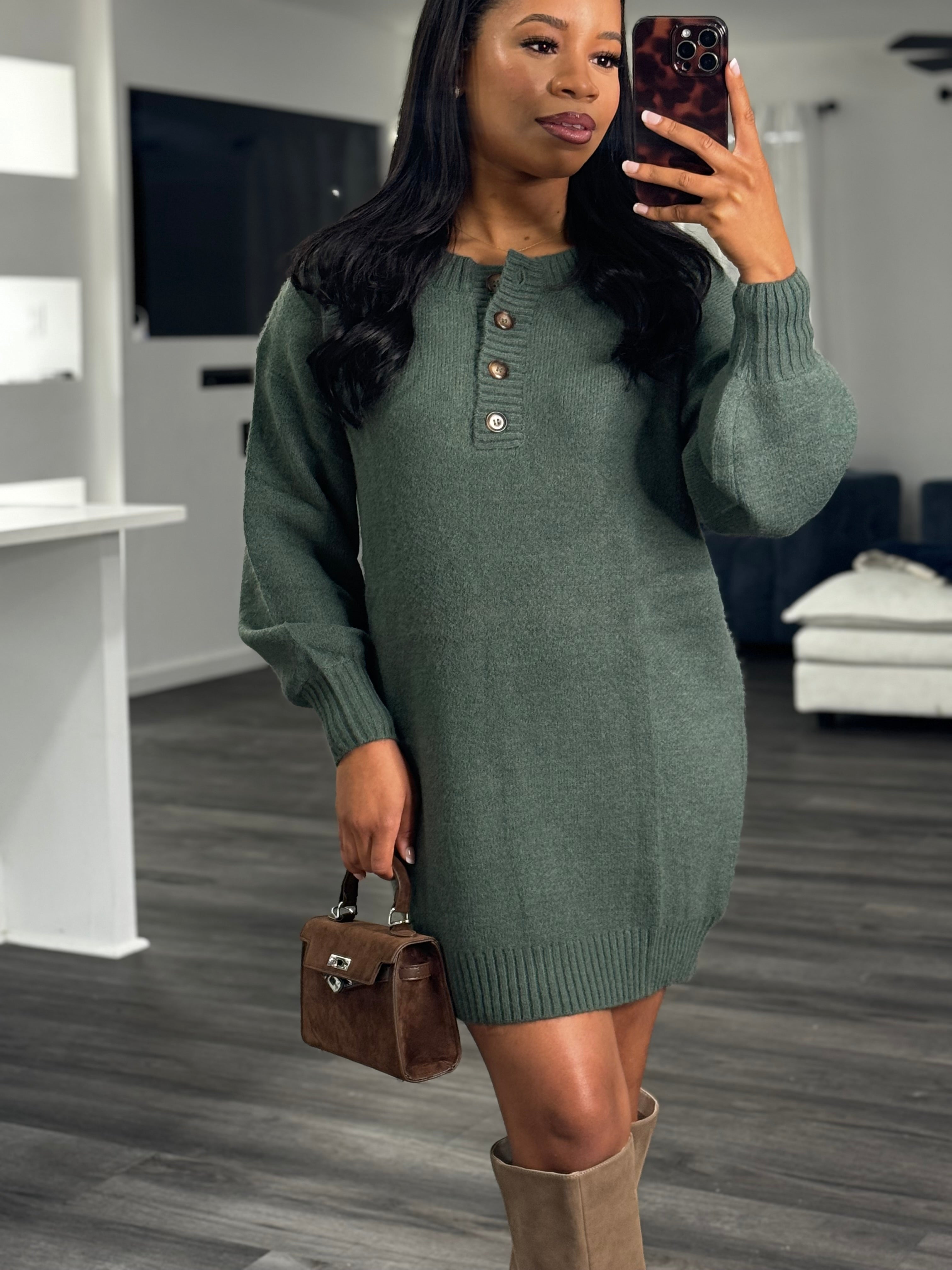 Half button sweater dress