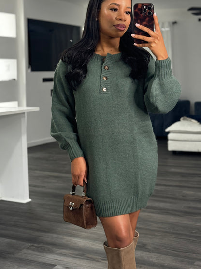 Half button sweater dress