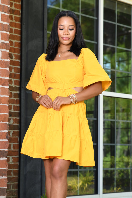 Fluff mini dress, yellow