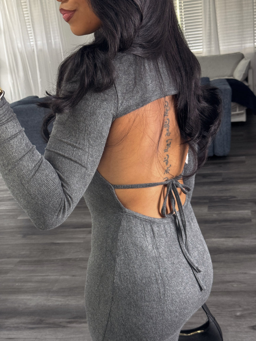 Open back sweater maxi