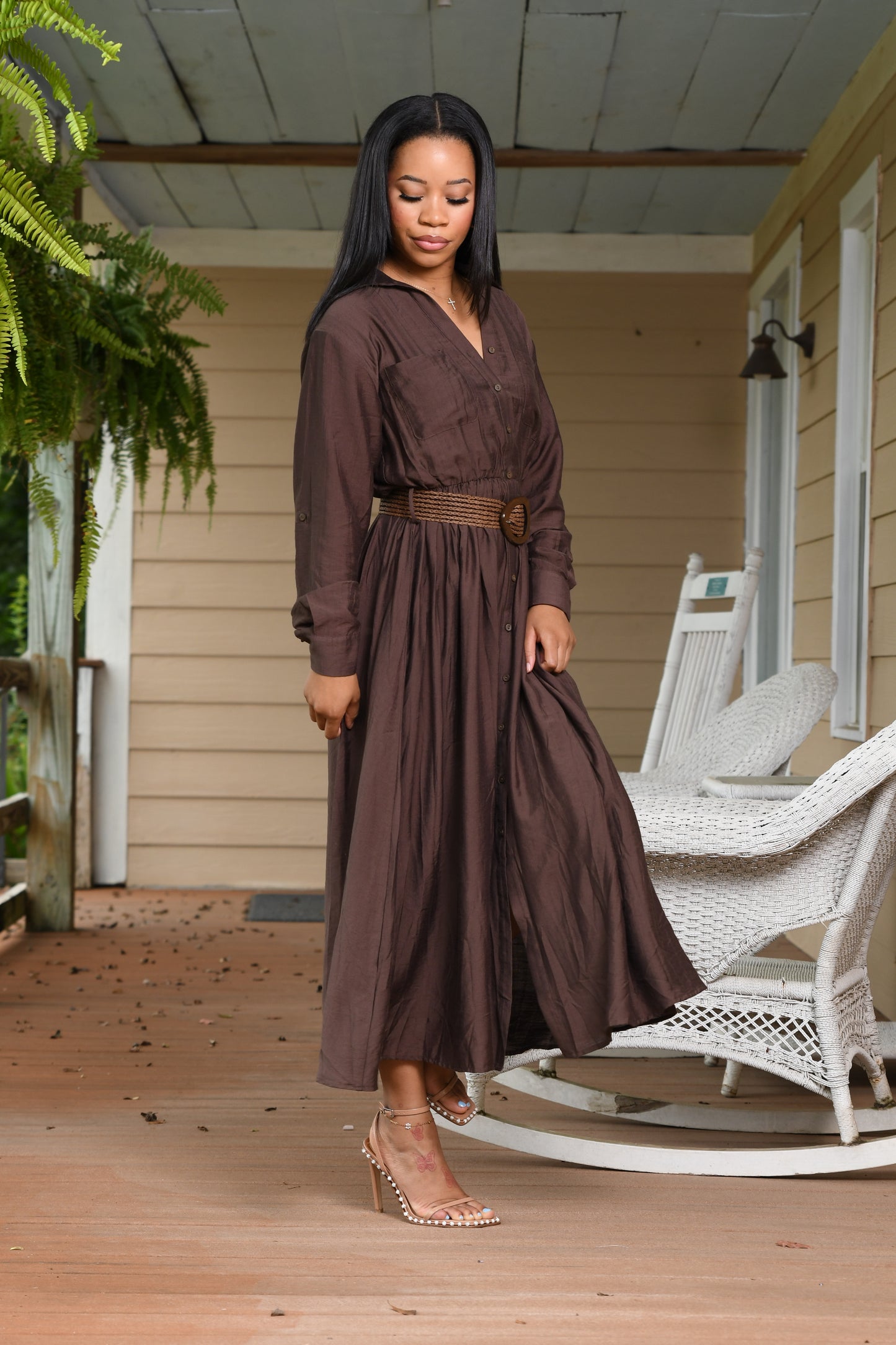 Mocha belted maxi