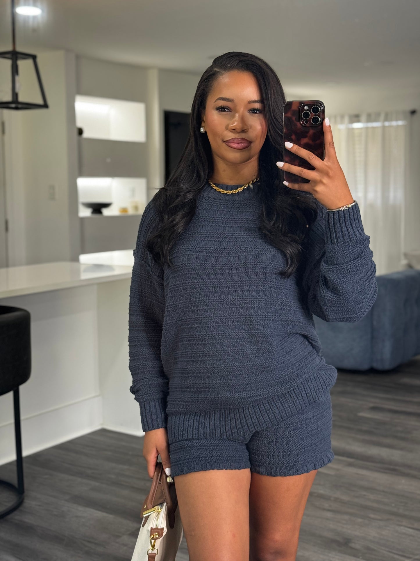 Blue knit sweater set