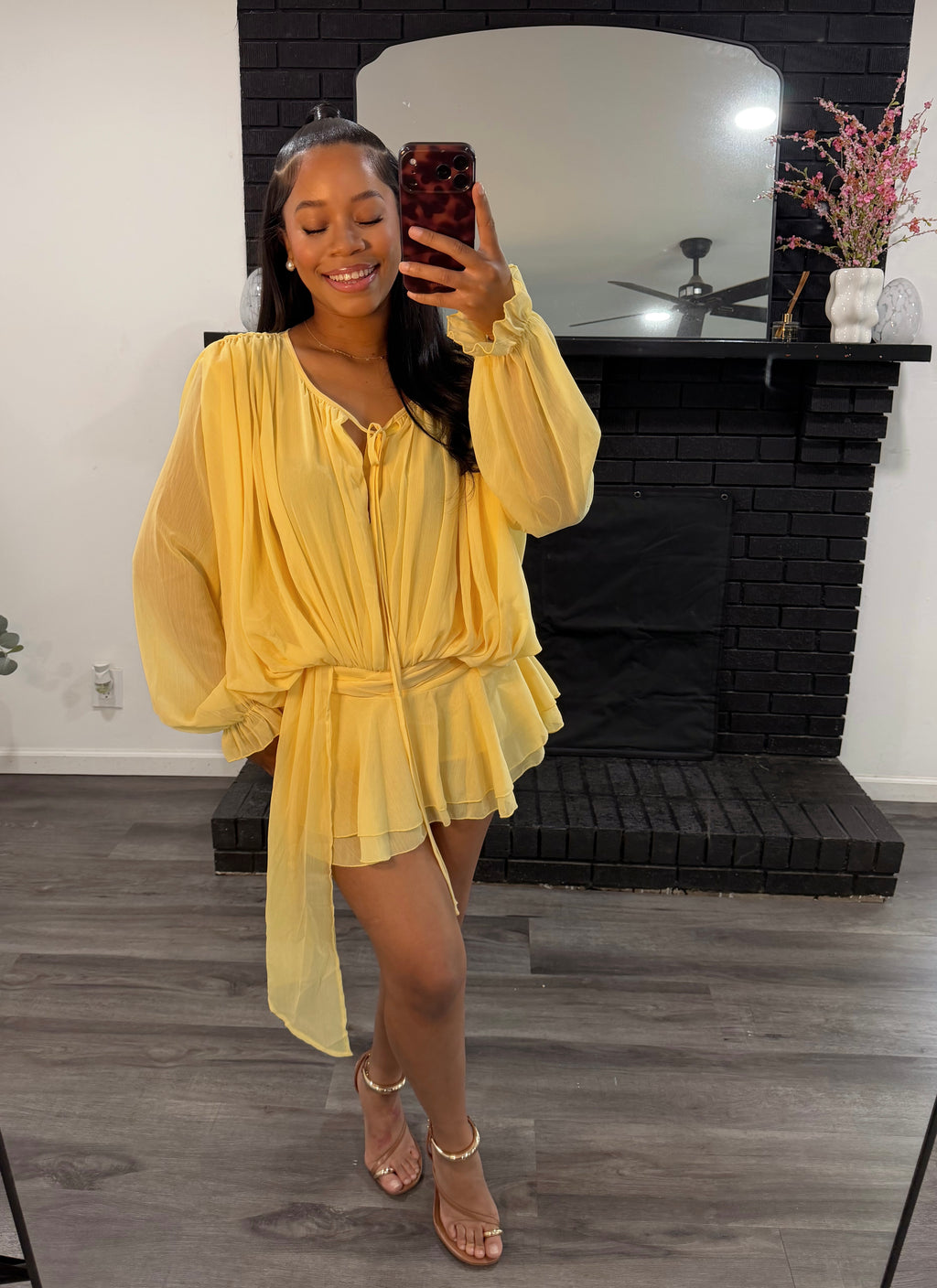 Yellow drape mini dress