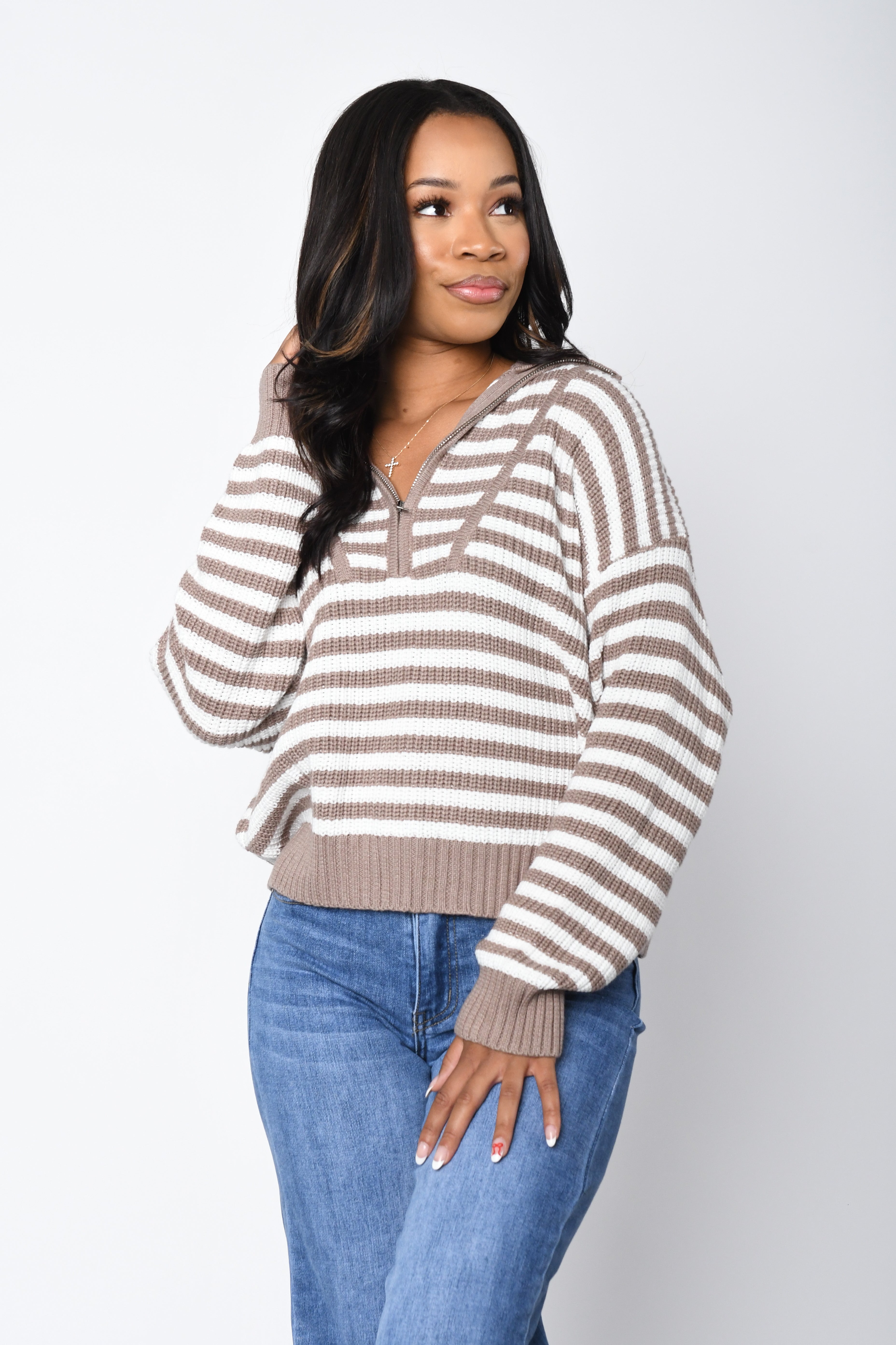 Mocha striped pullover
