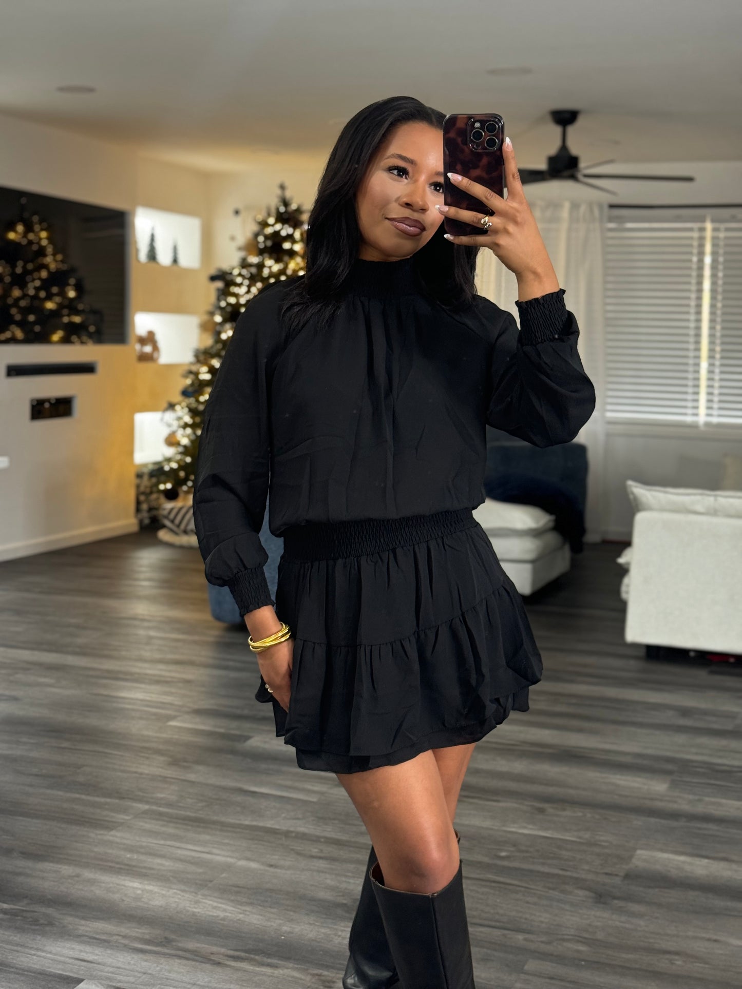 Mock neck, mini dress