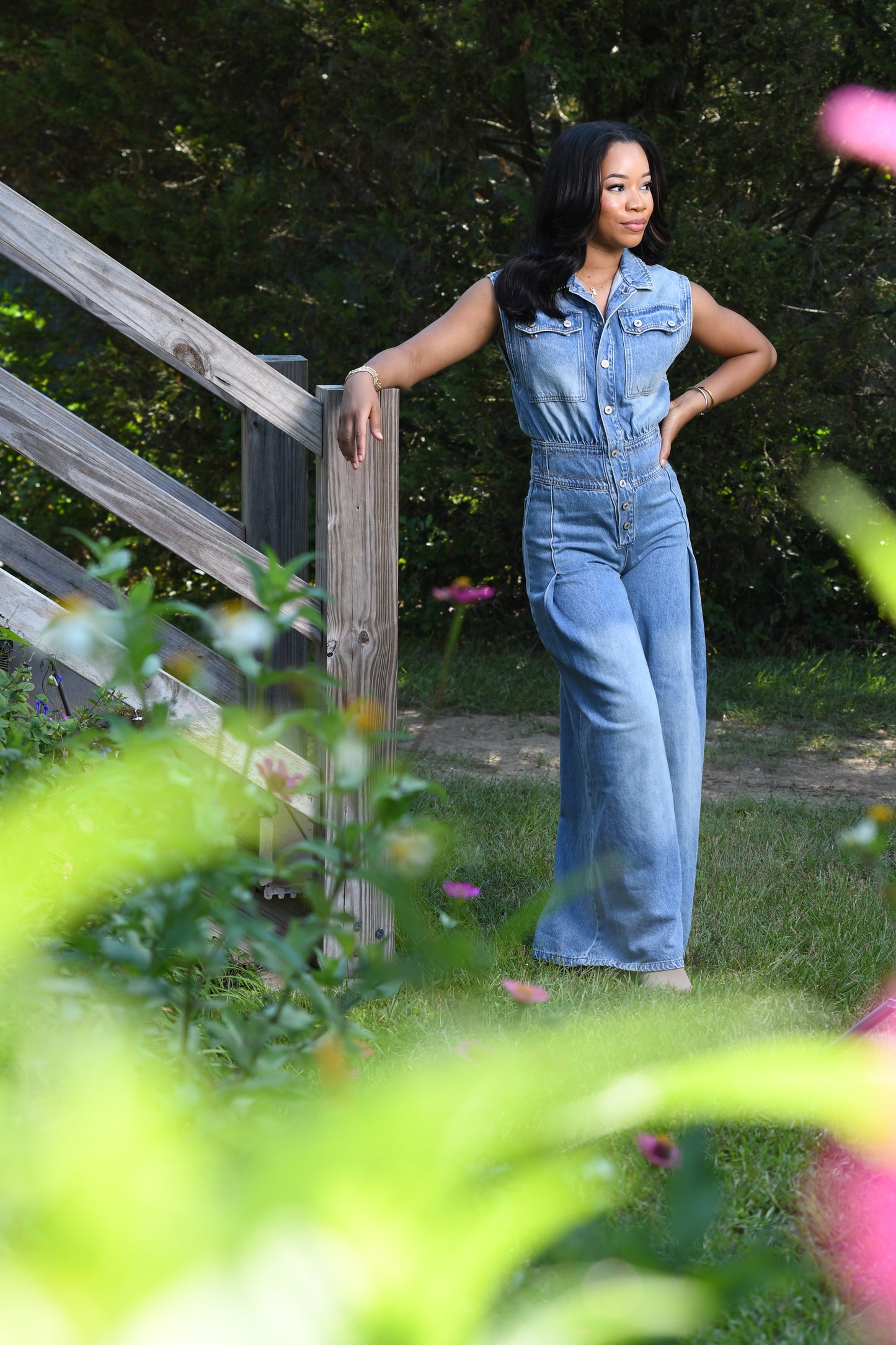Denim flare jumpsuit