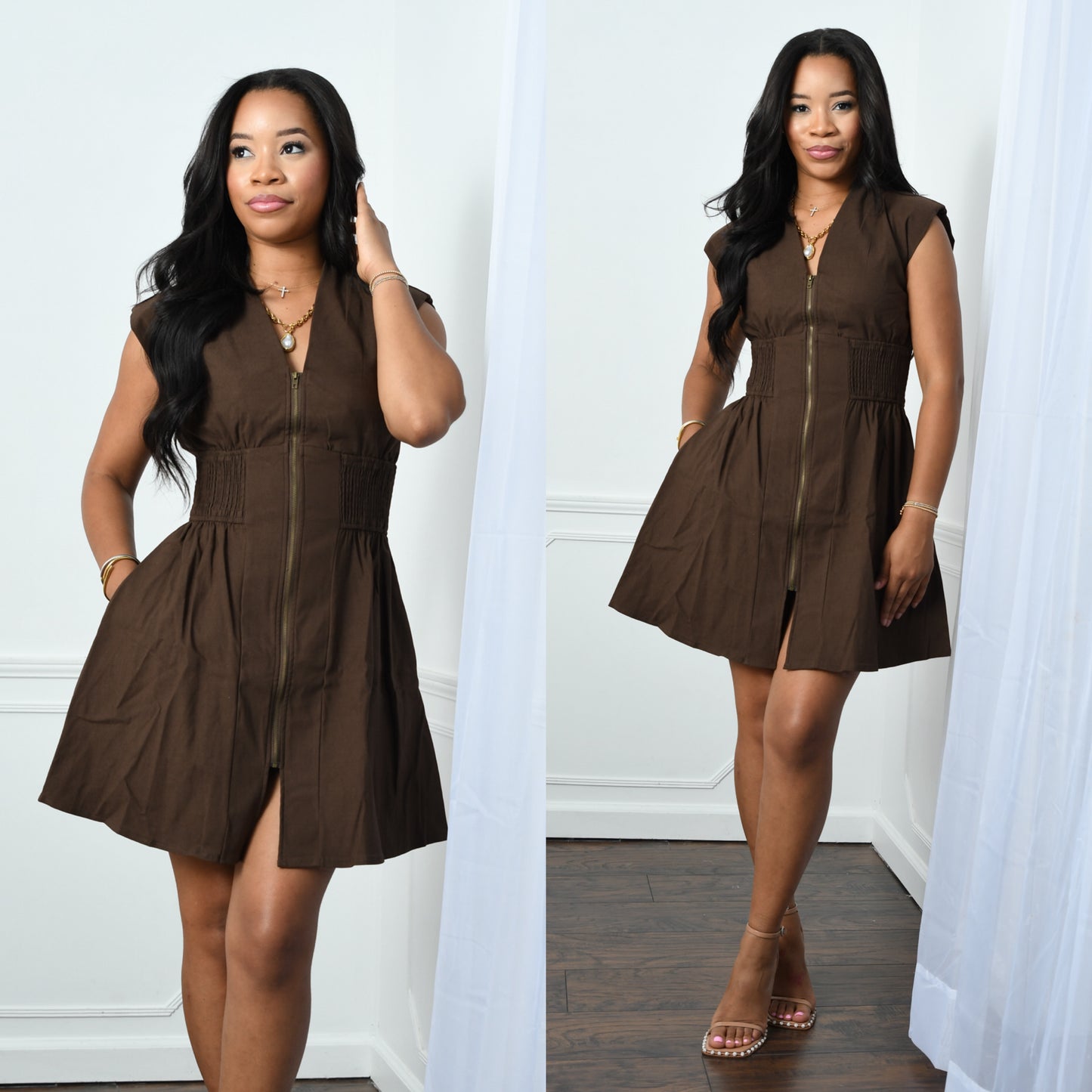 Cinched waist mini dress