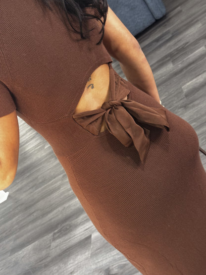 Brown tie back midi dress