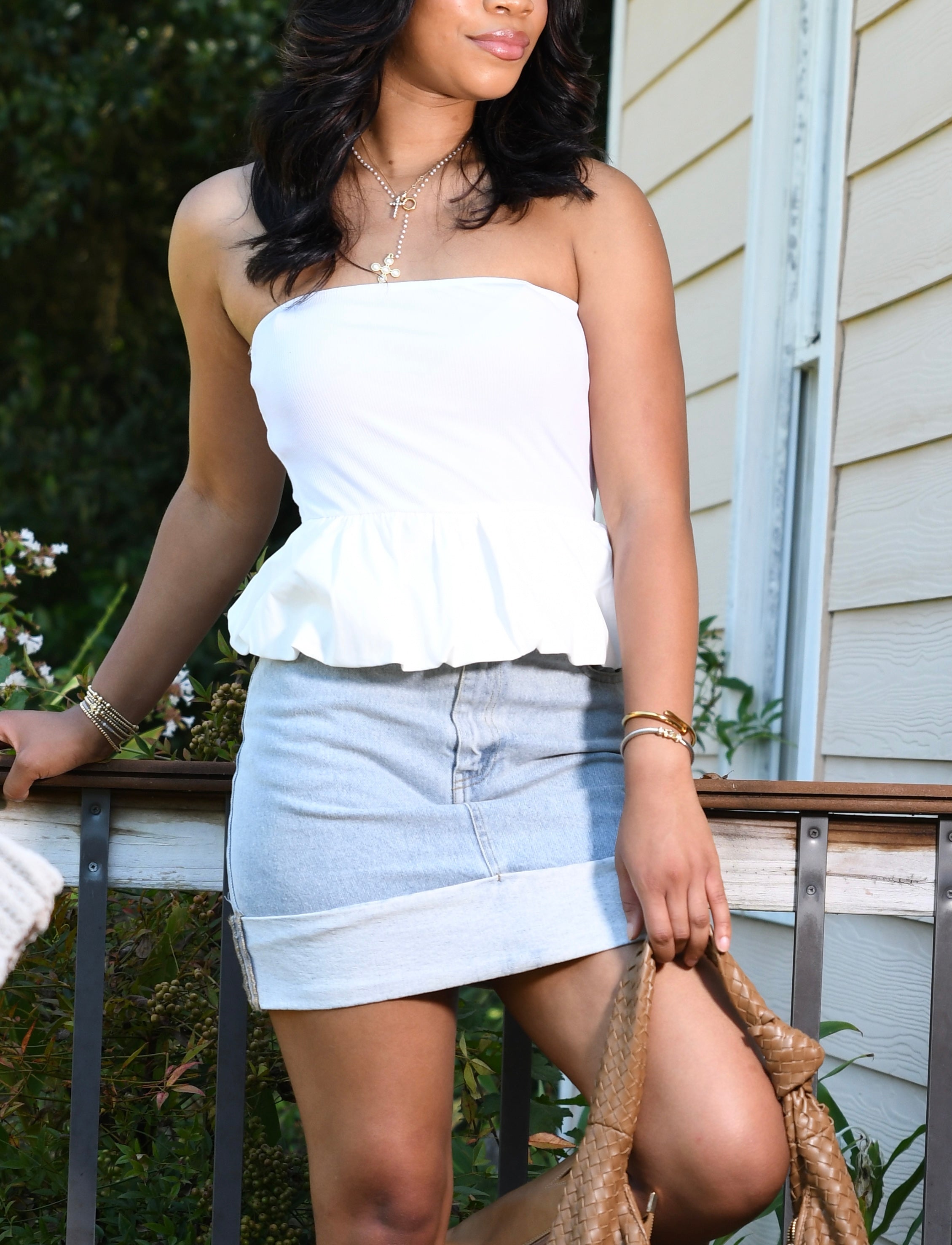 Denim cuff mini skirt