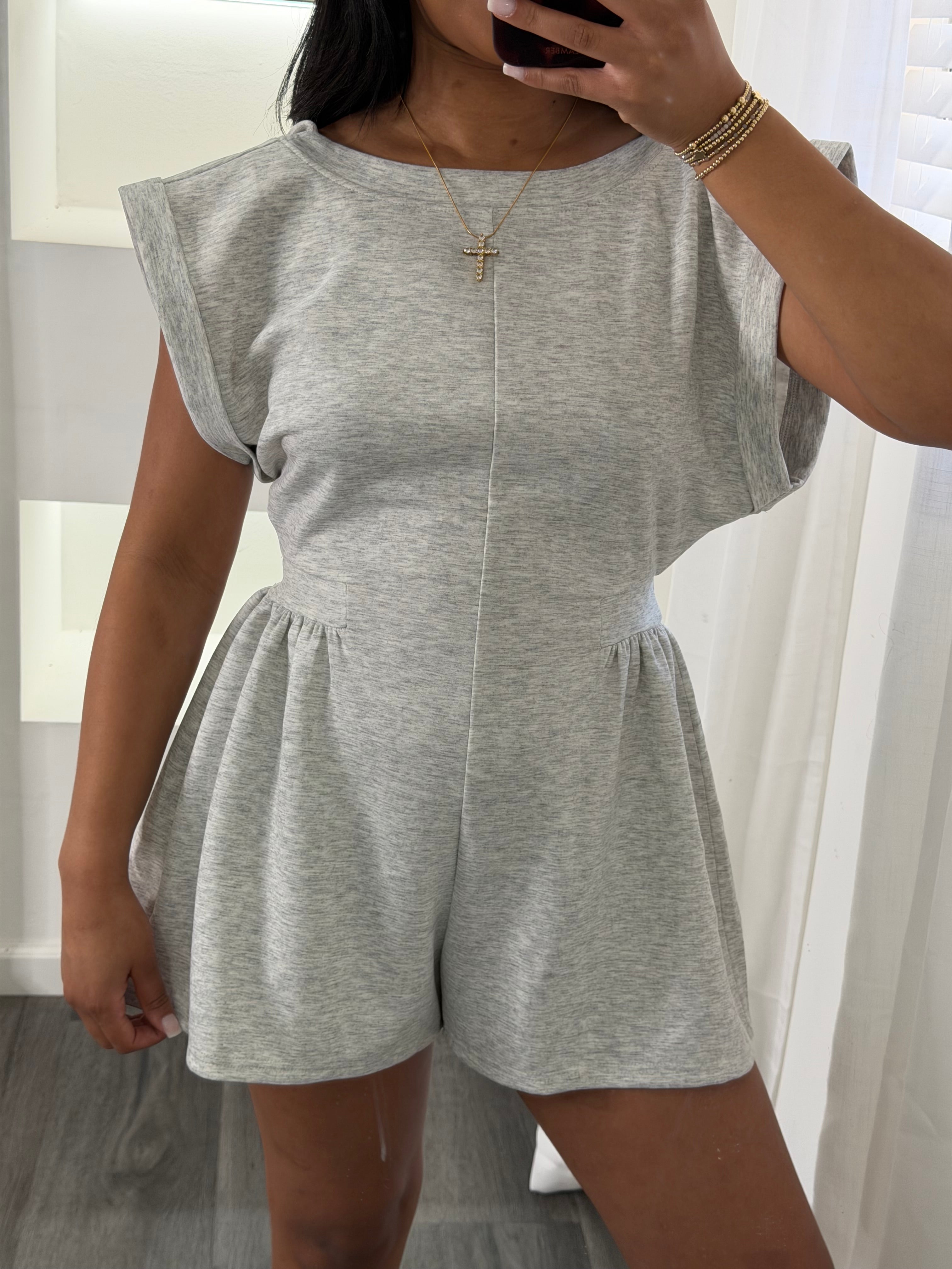Grey open back romper