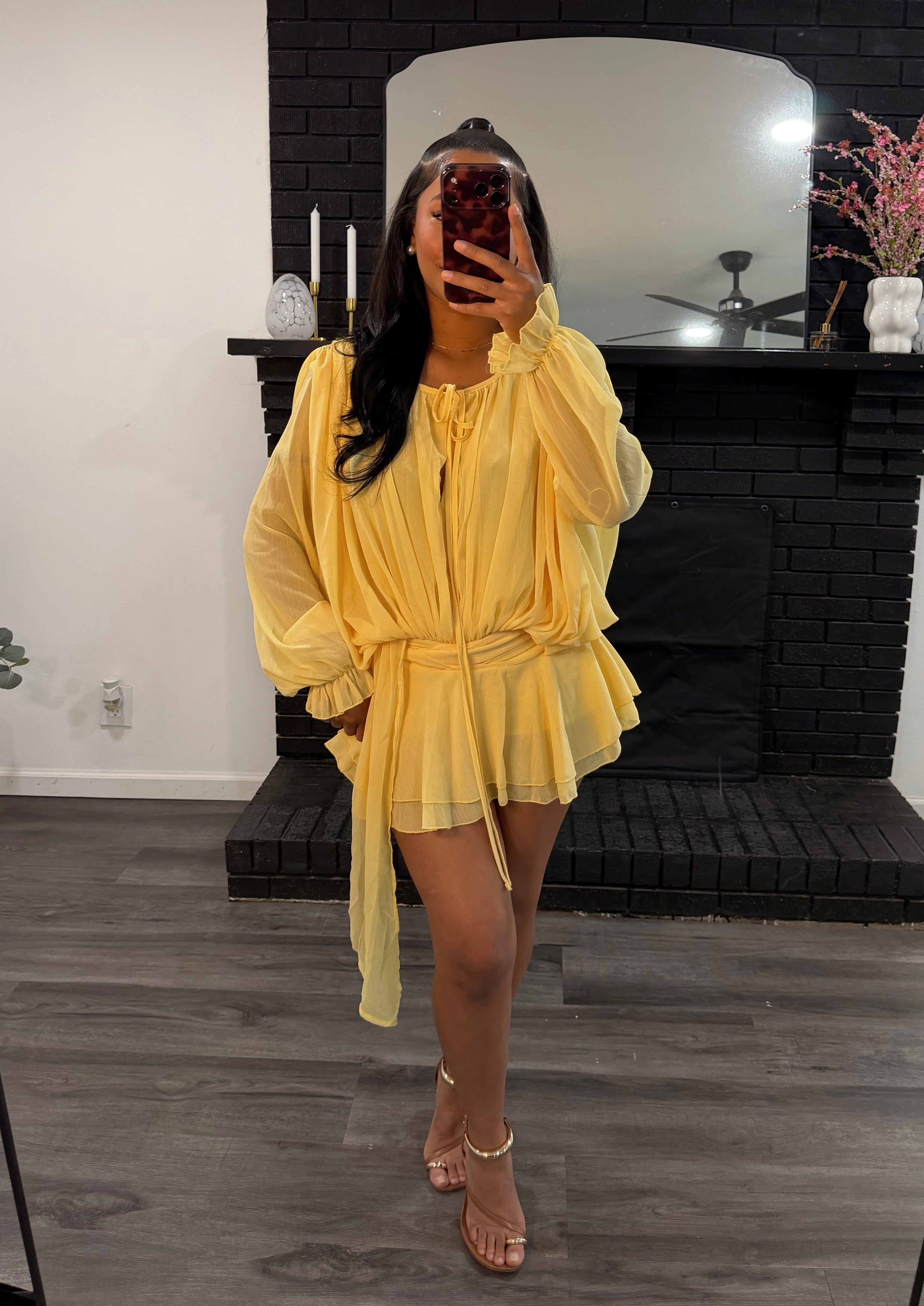 Yellow drape mini dress