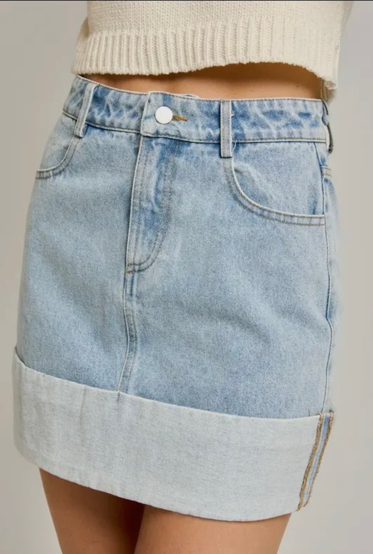 Denim cuff mini skirt