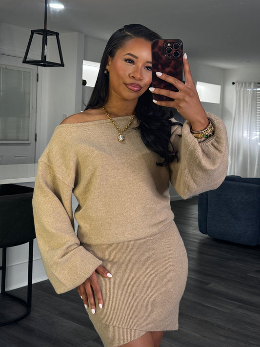 Taupe knit mini dress