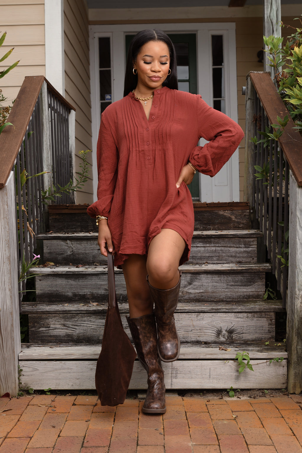 Linen romper, rust