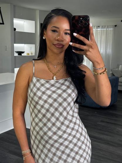 Plaid spaghetti strap midi