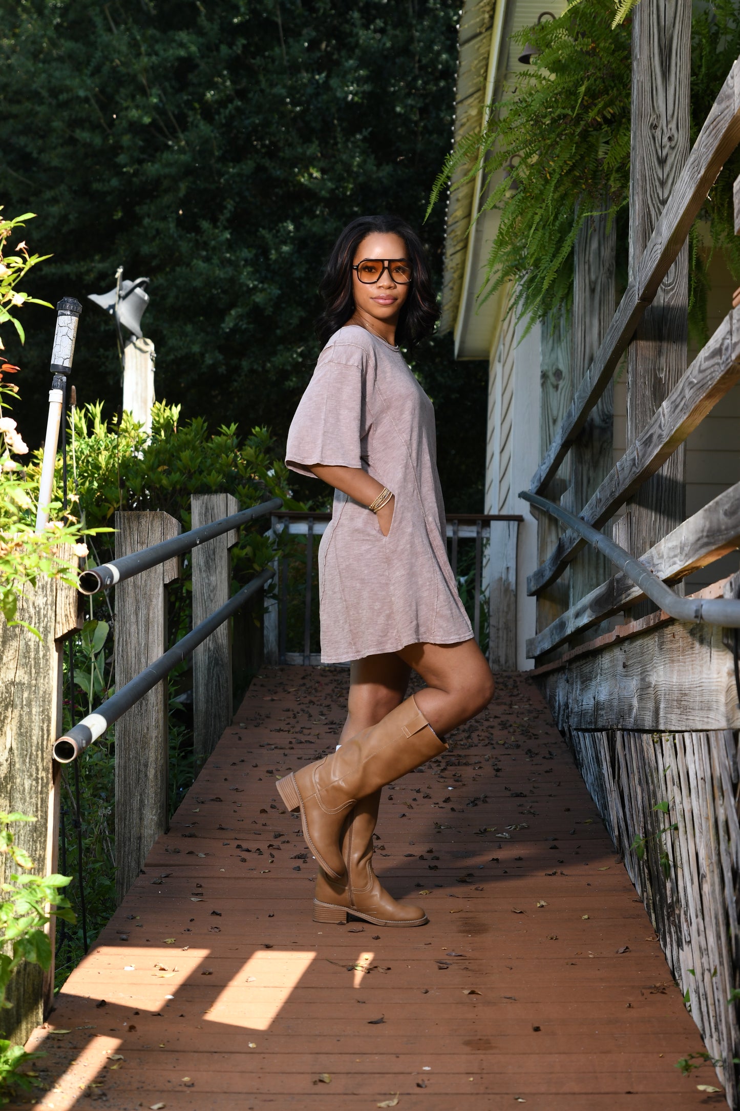 Mineral washed oversized romper, taupe