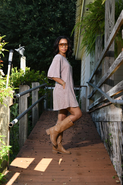 Mineral washed oversized romper, taupe