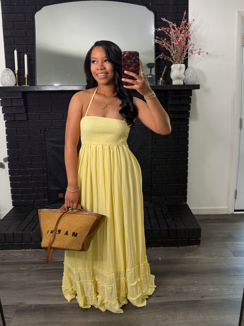 Lily smocked maxi dress, yellow