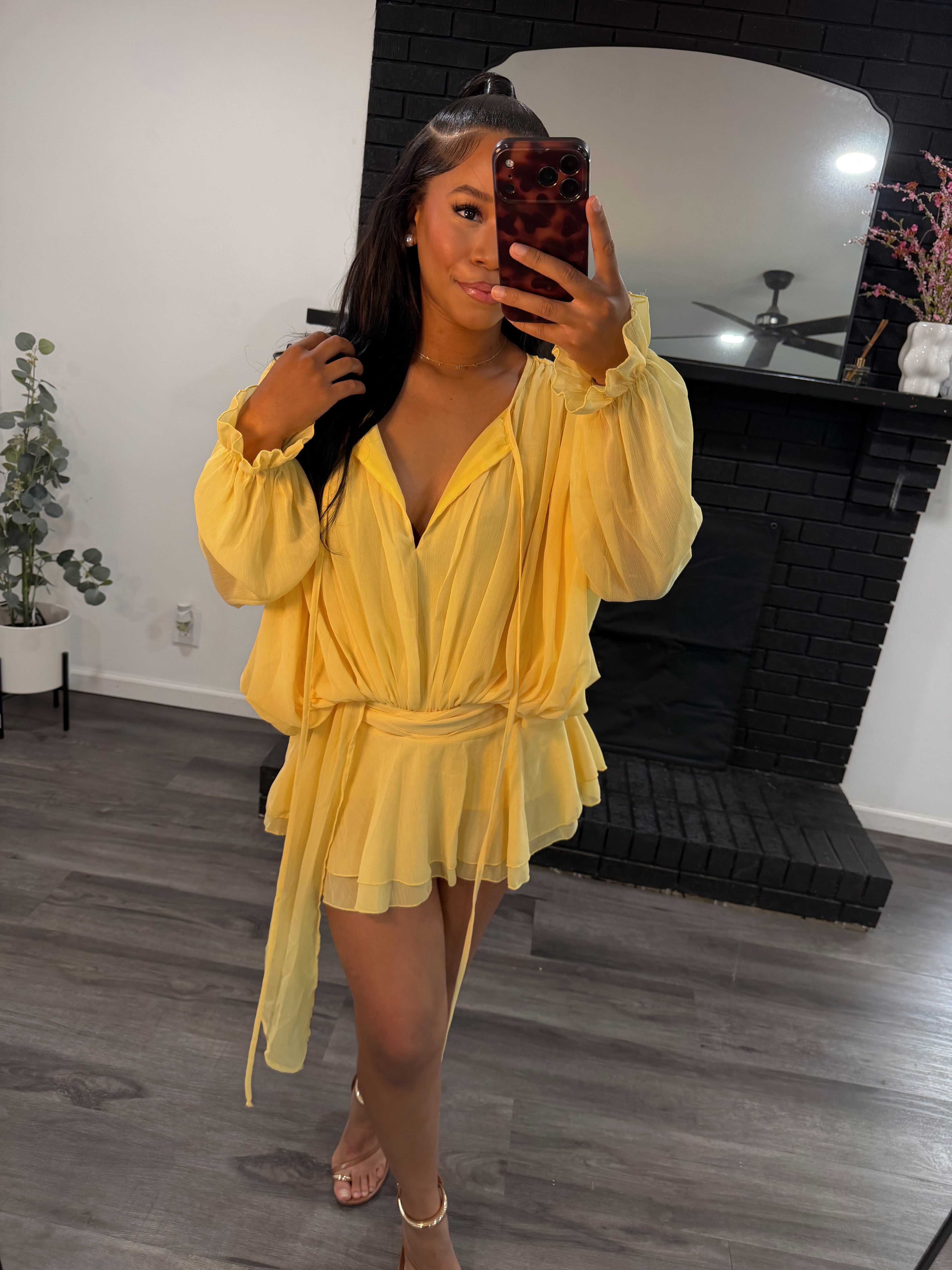 Yellow drape mini dress