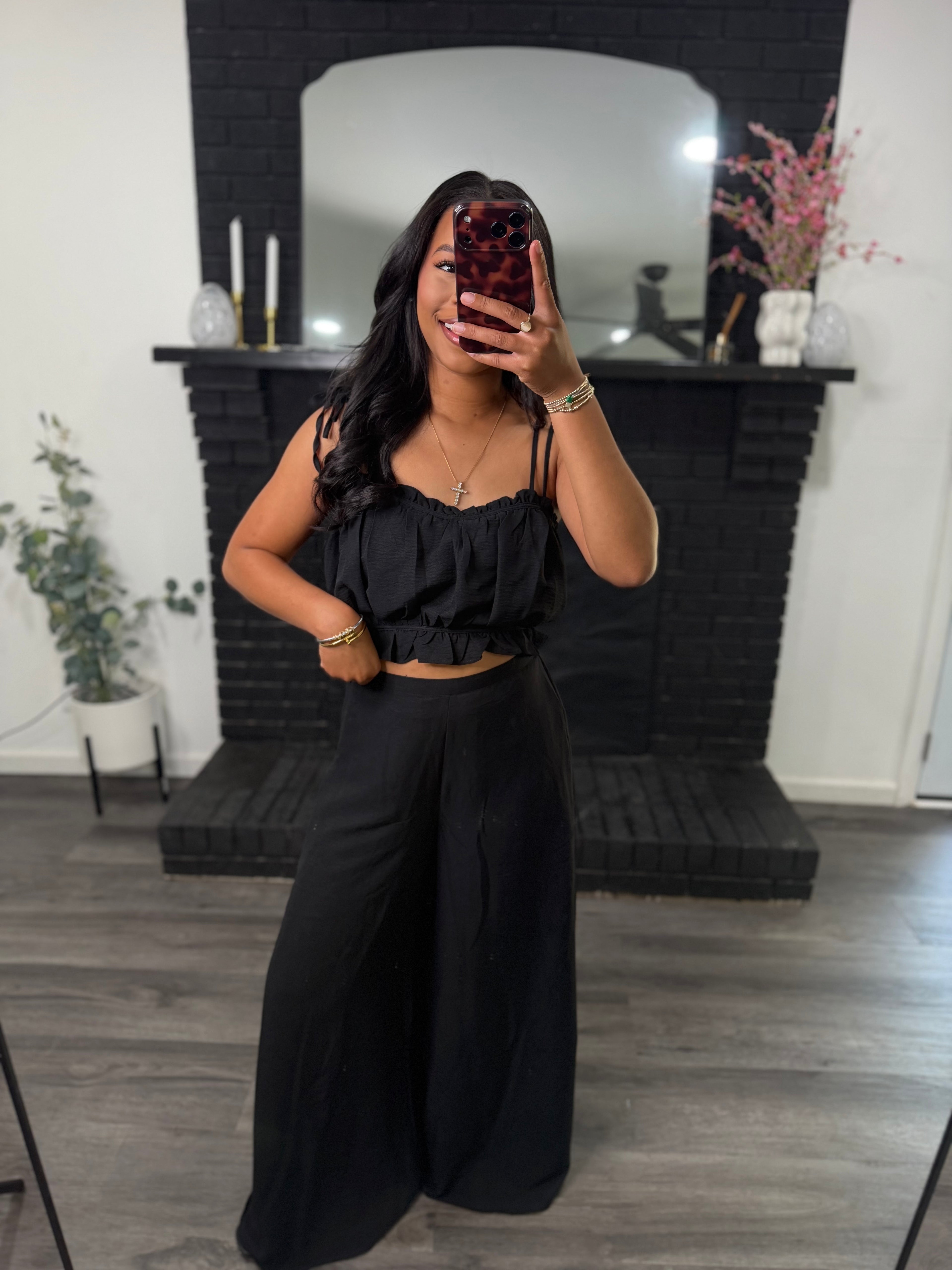 Black wide leg, matching set