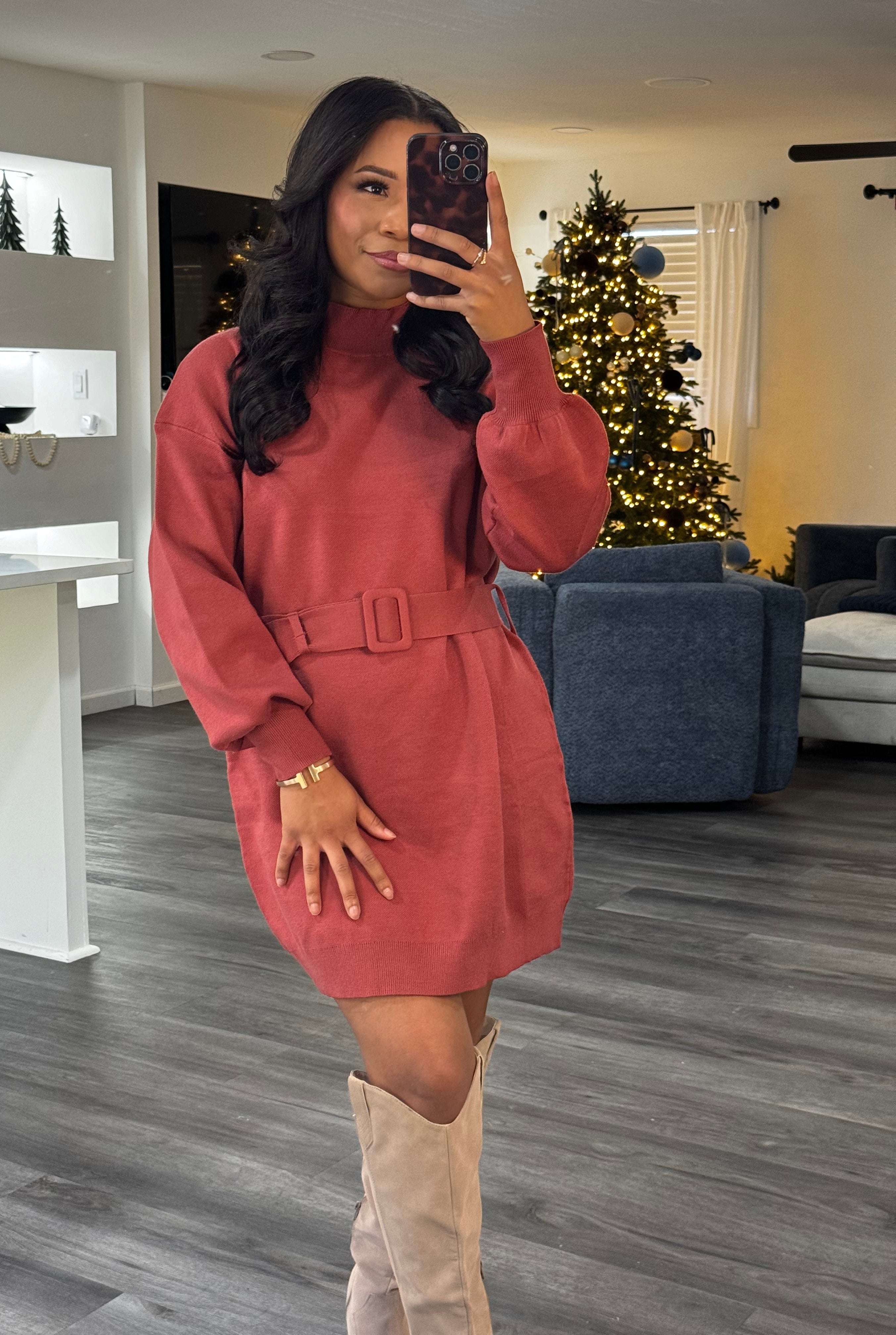 Belted sweater dress