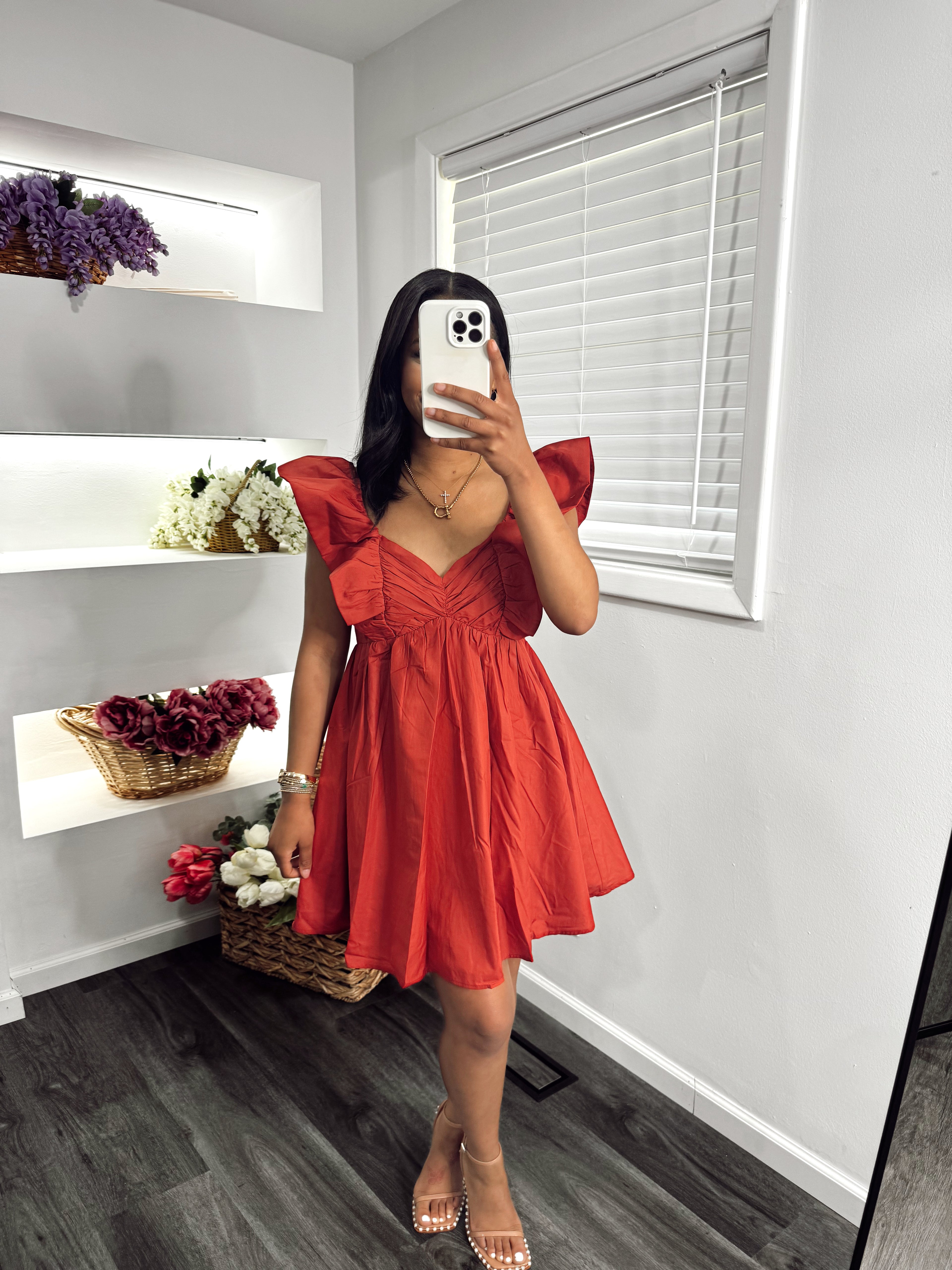 Caroline mini dress, rust