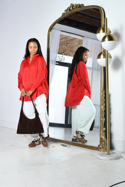 Red oversized blouse