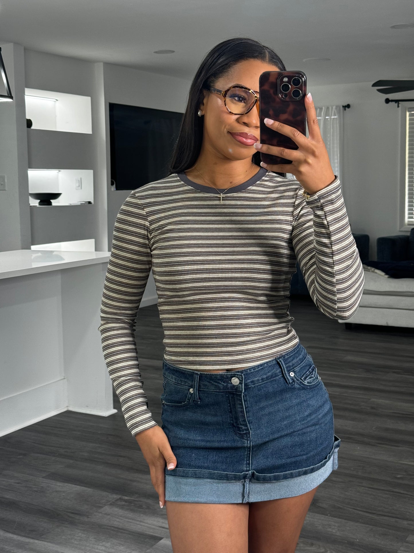 Grey ribbed long sleeve tee