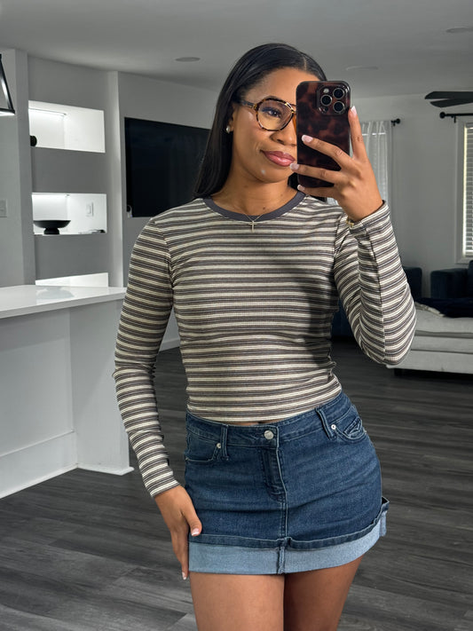 Grey ribbed long sleeve tee