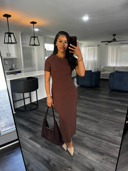 Brown tie back midi dress