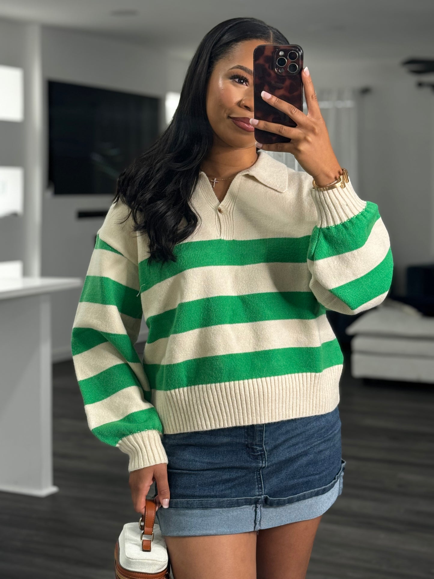 Green striped sweater